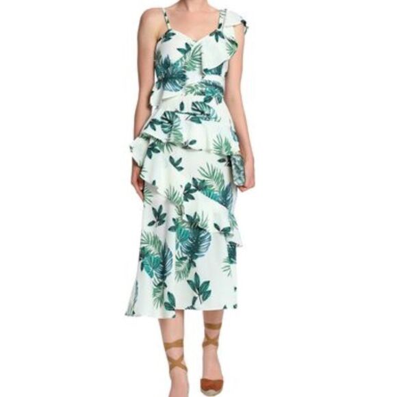 Walter Baker Green Floral Inez Midi Dress New Size Medium - Picture 1 of 8